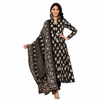 Women's Muslin Printed Black Anarkali Kurta with Palazzo & Dupatta