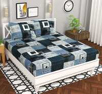 BSB HOME Microfiber 144 TC Aspire 2.O Collections Soft Breathable Wrinklefree Cheks Printed Double Bedsheets with 2 Regular Size Pillow Covers, Color Black Grey and White