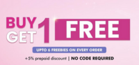 Buy 1 Get 1 Free on Personal Care Products + Get 6 Freebies + Extra 5% off on prepaid orders 