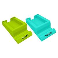 Amazon Brand - Solimo Multipurpose 2 in 1 ABS Plastic Mobile Stand Holder with Visiting Card Holder for Office Table (Pack 2 - Green & Blue)