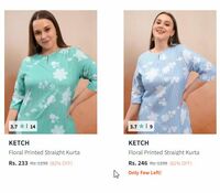 Ketch Women Plus Size Floral Printed Keyhole Neck Regular Straight Kurta