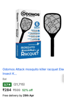 Odomos Attack mosquito killer racquet Electric Insect Killer Indoor  (Bat)
