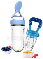 Kidsify 90ML Newborn Baby Feeding Bottle Toddler Silicone Squeeze Feeding Spoon Milk Cereal Training Feeder and Fruit feeder(Set of 2)  - Silicone 