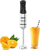 INALSA Hand Blender 1500Watts|Silent DC Copper Motor|Variable Speed with Stepless Technology|4 Attachments|Anti-Splash Technology| Detachable Stainless Steel Stem-Robot INOX 1500 Nero 