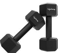  Lifelong PVC Hex Fixed Dumbbells Pack of 2 (1kg*2) Black Color for Home Gym Equipment Fitness Barbell|Gym Exercise|Home Workout Dumbbells Weights for Men & Women (6 Months Warranty) 