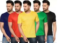 Pack of 5 Men Solid Round Neck Reversible Polyester Multicolor T-Shirt