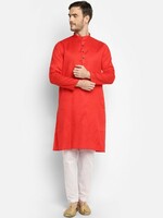 DEVOILER Woven Design Band Collar Cotton Straight Kurta