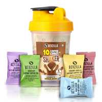 Bevzilla Instant Coffee Cubes & Bottle Pack With 10 Coffee Cubes (2 Cubes Each Flavour) | Hazelnut, Classic, Belgian Chocolate, Irish Cream & Creamy Vanilla | BPA Free Shaker 500 Ml Leak Proof