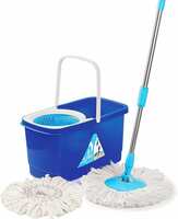 Kleeno by Cello Easy Clean Spin Mop Bucket with 2 Refill, 360 Degree Rotating Head | Microfiber Material |Easy to Use | Mop with Bucket for Floor Cleaning |Pocha for Floor Cleaning | Blue | Set of 1