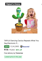 TAPUJI Dancing Cactus Repeats What You Say,Electronic Plush Toy with Lighting,Singing Cactus Recording and Repeat Your Words for Education Toys (Green)