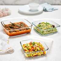 Borosil Microwave Safe & Oven Safe Square Glass Baking Dish with Lid Set of 3