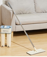 Amazon Basics Floor Mop With Bucket | Flat Squeeze Mechanism | 360° Flexible Head | 2 Reusable Pads