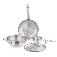 Bergner BE Essentials TriPly Stainless Steel 4 Pcs Cookware Set, 22cm Kadai (2 litres) with Common Lid, 22cm Frypan (1.1 Litre), 10cm Tadka Pan, Even Heating - Induction Bottom and Gas Stove Ready