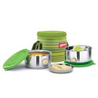 MILTON Ribbon Lunch Box 2 Stainless Steel Containers, Set of 2, (350 ml Each), Green | Light Weight | Easy to Carry | Food Grade | Odour Proof | Leak Proof