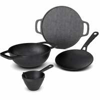 Lifelong Cast Iron Cookware Combo Set | Tawa (30cm), Kadai (24cm), Fry Pan (20cm) & Tadka Pan | Pre-Seasoned, Non-Toxic, Non-Stick | Gas & Induction Stove-Friendly | Heavy-Duty & Durable (LLCIC002)