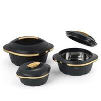 Cello Stylus Insulated Hot-Pot Set of 3 (500ml, 1000ml, 1500ml), Black | Hot Box for Kitchen | Hot Pot for Home| Chapati Box | Locks in The Cold & Heat for Long | Firm Twist Lock
