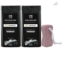 ARAMUSK Charcoal Shower Gel for Men, Face & Body Wash, With Pumice Stone
