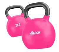 FitBox Sports Premium Kettlebell 2kg Cast Iron Vinyl Coated Solid Kettlebell for Exercise & Fitness | Strength Training for Home Gym - Panther Pink