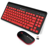 Zebronics-Companion 114 Wireless Keyboard and Mouse Combo Compact 2.4GHz Featuring Integrated Multimedia Keys, Smartphone/Tablet Holder, UV Printed Keycaps, and On/Off Switch (Red +Black)