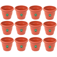 TrustBasket UV Treated Plastic Round Pot - 25.4 cm(10 Inch), Terracotta Colour, 12 pcs