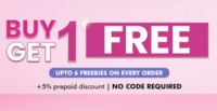 Buy 1 Get 1 Free  + Get 6 Freebies + Extra 5% off on prepaid orders 