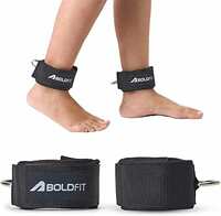 Boldfit Ankle Straps For Gym With Metal D-rings Unisex Ankle Strap For Cable Machine Exercise Padded Ankle Bands For Leg Extensions, Kickback Ankle Gym Accessories For Men Workout Neoprene 1Pair Black 