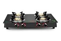  GREENCHEF Elon Glass cook top Four Burner Gas stove,Black Body (Manual Ignition), toughened glass top, Compact Design, pan support – ISI certified 