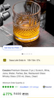 Coozico premium glasses(1pc) scotch,wine, whisky,juice,beer, water,parties,bar restaurant glass whisky glass (310ml glass, clear)