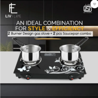 LIVFLAME Popular Design Combo with 2 pcs Induction Friendly Sauce Pan Food Grade Steel Glass Manual Gas Stove
