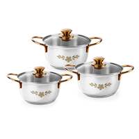 Wonderchef Gold Stanton Stainless Steel 3 piece Casserole Set with Glass Lid