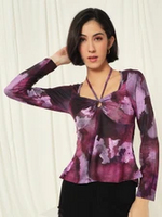 TANDUL Casual Tie & Dye Women Purple Top - loot deal on size S