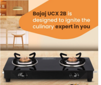 Bajaj Black UCX 2B Glass 2 Burners Manual Gas Stove