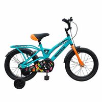 Wheely Crush 16T Kids Bike, 10 Inch Frame, Blue, Single Speed Steel Frame Bike with Support Wheels & Rear Carrier, Ideal for 5-7 Years Unisex, Height 3-4 feet