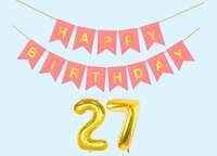 Mystic Toy Store 27th Happy Birthday Decoration Kit Light Pink for 27 year Old Boys Girls Men with Number Twenty-seven Party Decorations Decor Celebration Items Item Set Combo Reusable Paper Banner