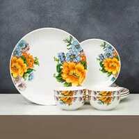 Clay Craft Fine Ceramic Eco Dinner Set, Enchanting Gold, for Family of 4, Dinner Set Ceramic, Crockery Set, Dining Set for Dinner, Crockery Set for Gift, Kitchen Set (ECO4, 12 Pieces)