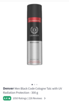 Denver men black code colonge talc with uv radiation protection -300g