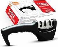 Solitude Advanced Manual 3 Stage 3 Slot Kitchen Knife Sharpener for Ceramic Knife and Stainless Steel & Tungsten Steel Knives (Black)