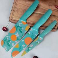 YELONA 3 Pc Stainless Steel Knife Set Printed SS Ultra Sharp Butcher, Meat, Pairing, Vegetable for Kitchen