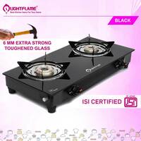 LIGHTFLAME Smart Gas Stove with 2 Burner, Manual Ignition, ISI Certified Black Toughened Glass Manual Gas Stove