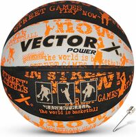 Vector X Power Rubber Moulded Indoor/Outdoor Basketball with Butyl Bladder, Black-White-Orange, Size: 3 (Suitable for Practice/Match/Training) + Free Air Needle
