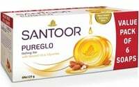 Fresh: Santoor PureGlo Glycerine Soap with Almond Oil and Glycerine, 125g (Pack of 6)