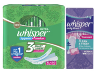 Instamart Whisper Ultra Hygiene+Comfort 50 Xl + Sanitary Pads & 20 Normal Liners combo [location specific]