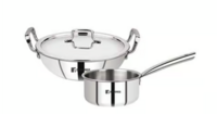 Bergner Tripro Silver Stainless Steel (24 cm) Induction Friendly Triply Cookware Set - Set of 3 