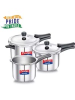 Prestige - Silver Stainless Steel Outer Lid Pressure Cooker Set (2 L,3 L & 5 L) Prestige