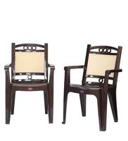 Prima Plastic Chair for Living Room | Set of 2 | Chair for Home, Living Room, Outdoor | Stackable Chair with arm | 100% Virgin Plastic | Quikr 4 (Brown Beige Colour)