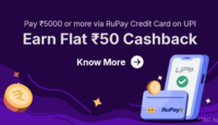 Flat Rs. 50 cashback on spending Rs. 5000 through rupay Credit Card to merchant 