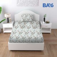 BAY6 Microfibre Floral Print Single Bedsheet - Grey (150 x 220 cm) | Pillow Cover (40 x 40cm)