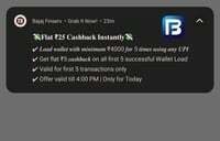 flat 25 cashback on load of 4000 for  5 times