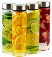 Sample: Croco Wide Mouth Glass Water Bottle with Leak-Proof Airtight Double Layer Stainless Steel Lid for Water, Smoothie, Juices - 750ml (Set Of 6)