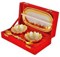 Crafts King: King of crafts White Metal Silver/Gold Plated Traditional Kamal Bowl Set - 5 Pieces, 30 Microliter

